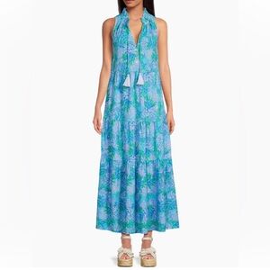 Lilly Pulitzer Malone Cotton Maxi Dress in Las Olas Aqua‎ Strong Current Sea XS